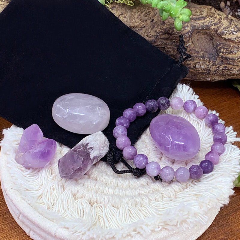 Lepidolite Mala armband Unity Pouch Set