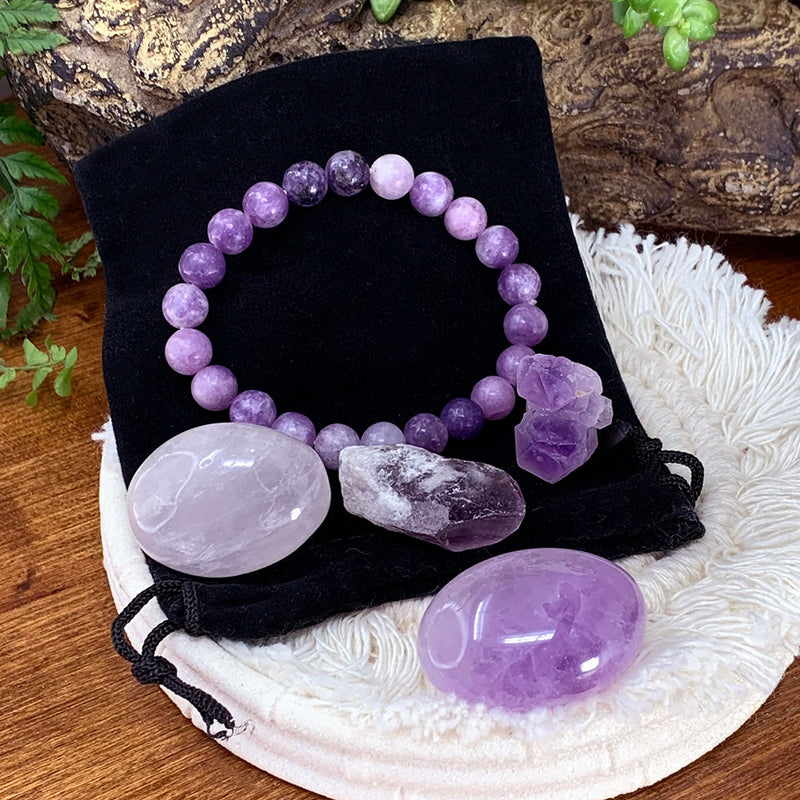 GRATIS GIVEAWAY! Lepidolite Mala armband Unity Pouch Set - (betala bara fraktkostnaden)