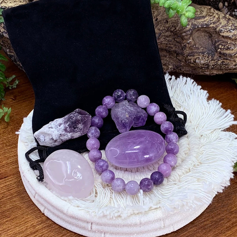 GRATIS GIVEAWAY! Lepidolite Mala armband Unity Pouch Set - (betala bara fraktkostnaden)