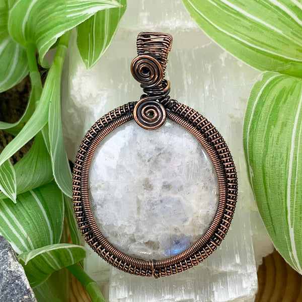 Luna Moonstone Copper Wire Pendant Necklace