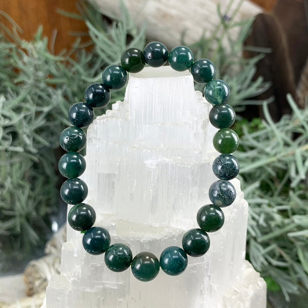 Mala Moss Agate Armband Med Sammetspåse