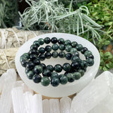 Mala Moss Agate Armband Med Sammetspåse