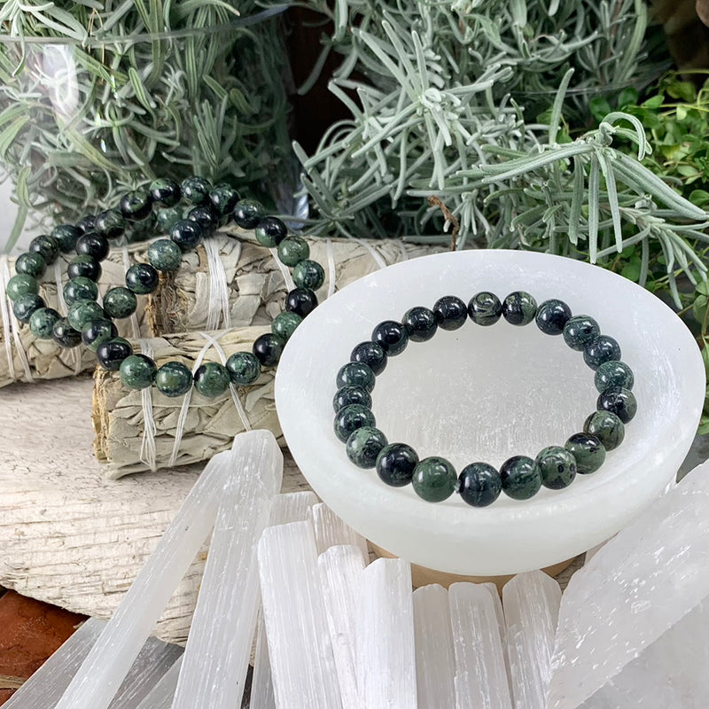 Mala Moss Agate Armband Med Sammetspåse