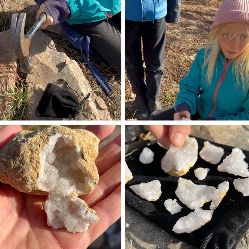 Natural (Unbroken) Quartz Geode + Velvet (Smashing Bag) - clustergeode