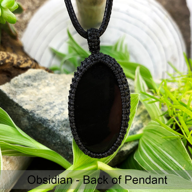 Obsidian Macrame hänge halsband