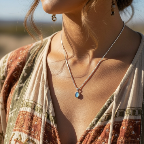 Rainbow Moonstone Halo Pendant in Silver