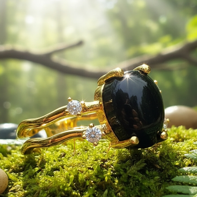 Black Onyx & Gold Sacred Strength Ring
