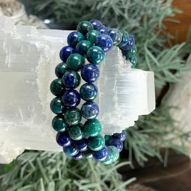 Mala Azurite Bracelet With Velvet Pouch