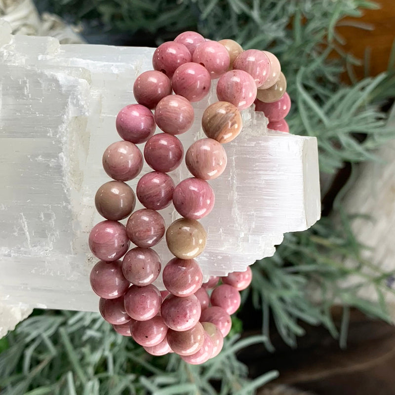 Βραχιόλι Mala Pink Rhodonite με βελούδινο πουγκί