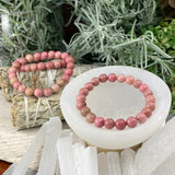 Βραχιόλι Mala Pink Rhodonite με βελούδινο πουγκί