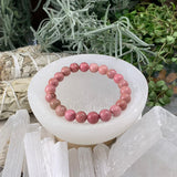 Βραχιόλι Mala Pink Rhodonite με βελούδινο πουγκί