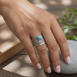 Blue Howlite & Silver Feather Ring