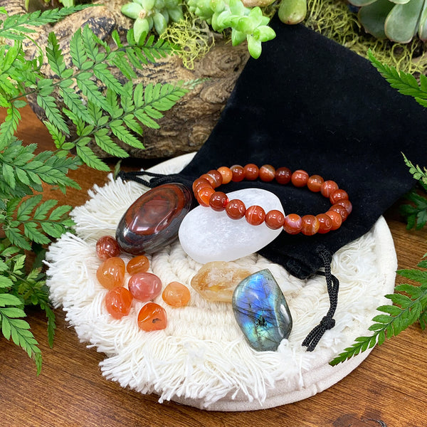 Σετ πουγκί Harmony βραχιόλι με ριγέ κόκκινο Agate Mala