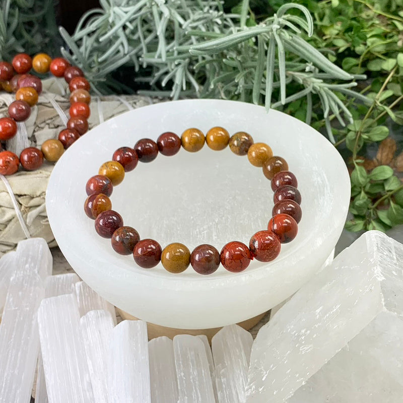 Mala Red Earth Mookaite Jaspis armband med sammetspåse