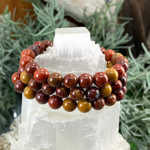 Βραχιόλι Mala Red Earth Mookaite Jasper με βελούδινο πουγκί