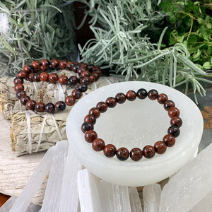 Mala-Armband aus rotem Obsidian mit Samtbeutel