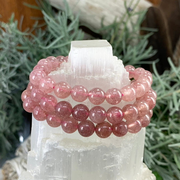 Βραχιόλι Mala Strawberry Quartz με Βελούδινο πουγκί