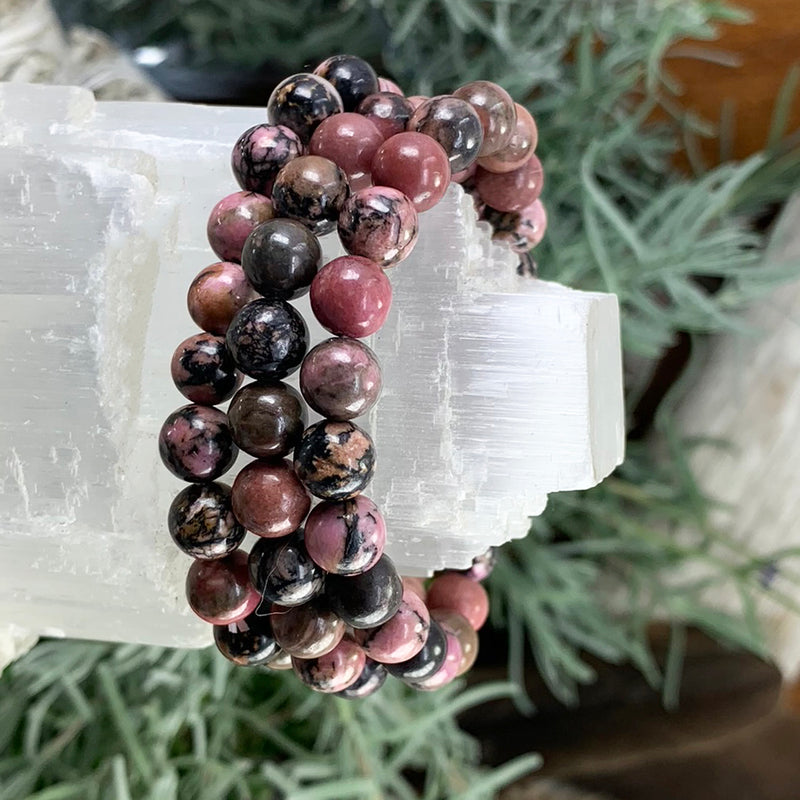 Mala Rhodonite armband med sammetspåse