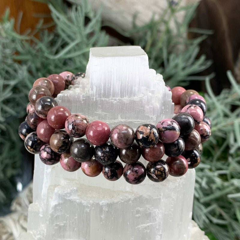 Mala Rhodonite armband med sammetspåse