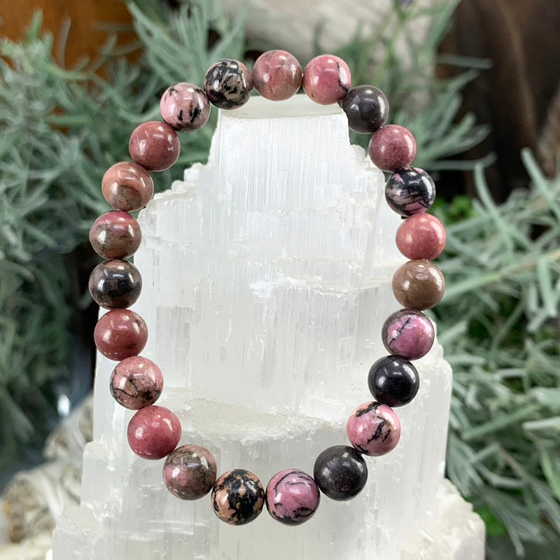 Mala Rhodonite armband med sammetspåse