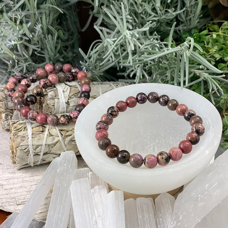 Mala Rhodonite armband med sammetspåse