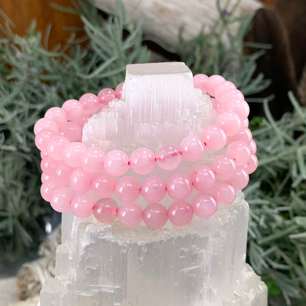 Mala Rose Quartz Armband Med Sammetspåse