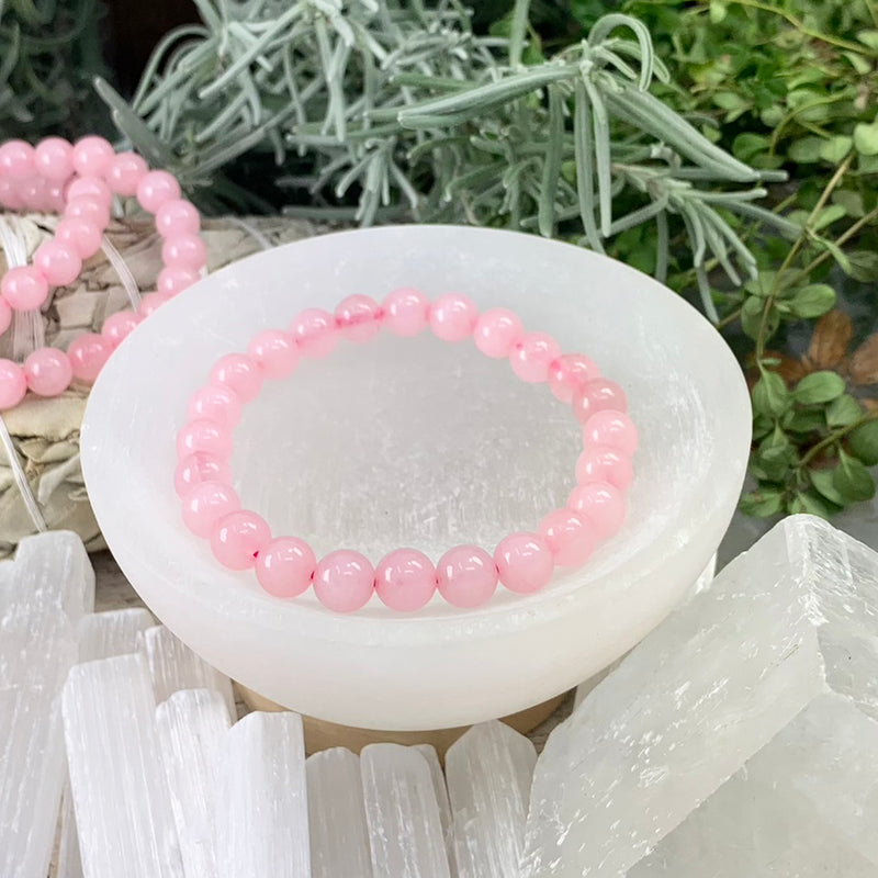 Mala Rose Quartz Armband Med Sammetspåse