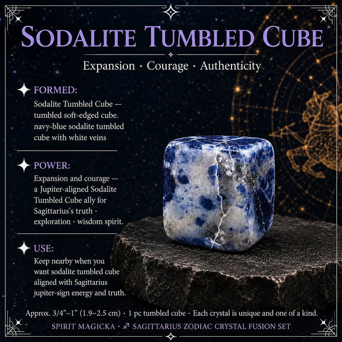 Sodalite cube in navy blue and white with softly tumbled edges