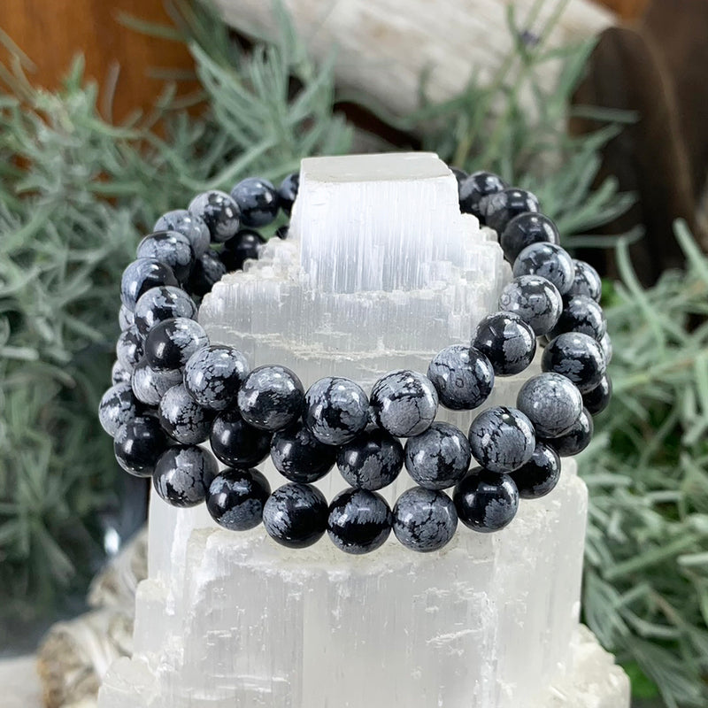 Mala Snowflake Obsidian Armband med sammetspåse