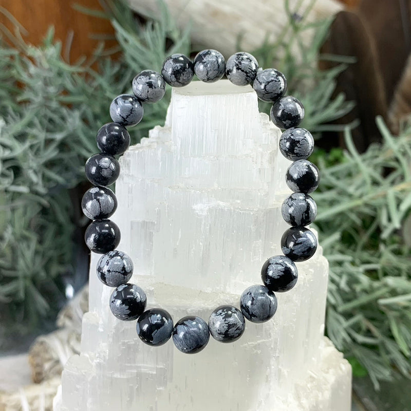 Mala Snowflake Obsidian Armband med sammetspåse