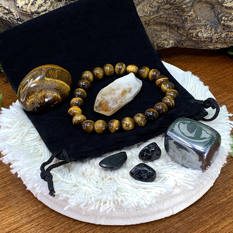 Tiger's Eye Mala Armband Fortitude Pouch Set