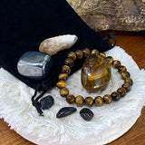 Tiger's Eye Mala Armband Fortitude Pouch Set